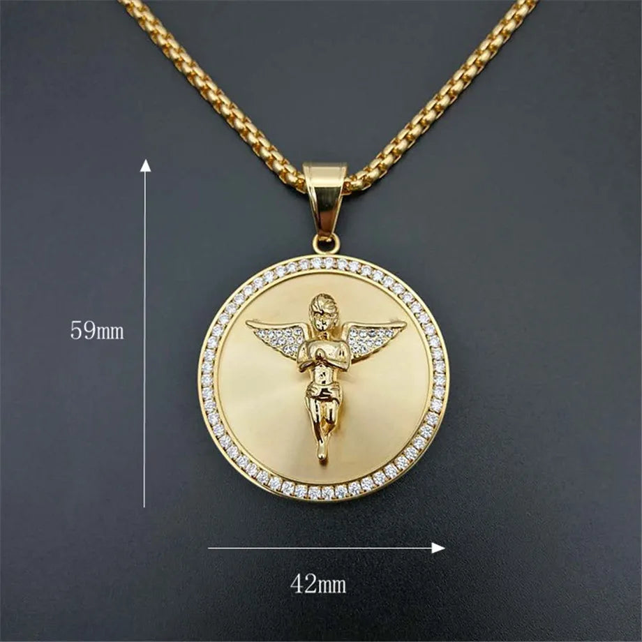 Hip-Hop Iced Out Angel Wings Pendant Necklace
