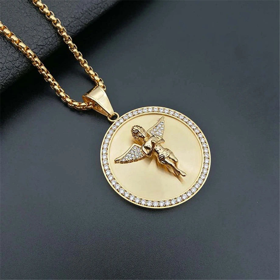 Hip-Hop Iced Out Angel Wings Pendant Necklace