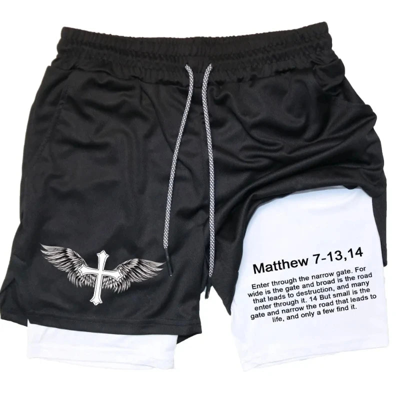 2-in-1 Men's Performance Shorts (Bible Printed)