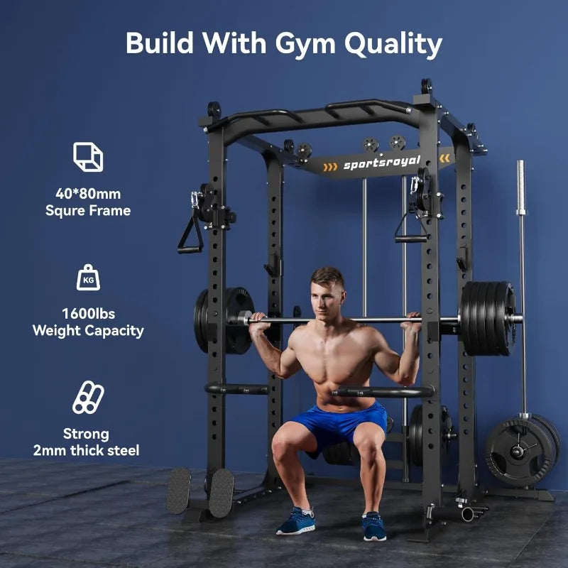 1600lbs Multi-Function Power Rack Cage w/Adjustable Cable (1600 lbs.)