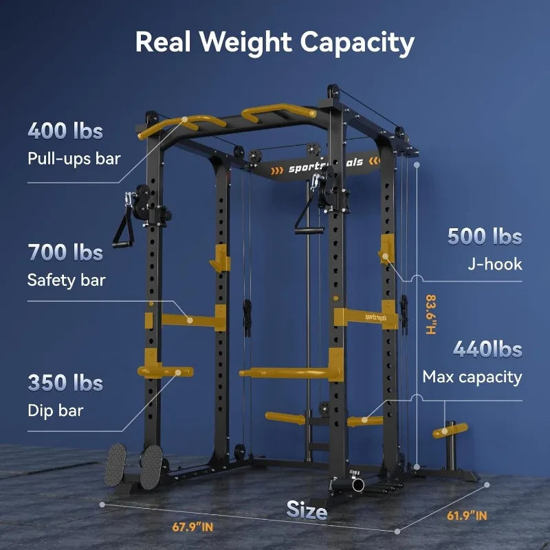 1600lbs Multi-Function Power Rack Cage w/Adjustable Cable (1600 lbs.)
