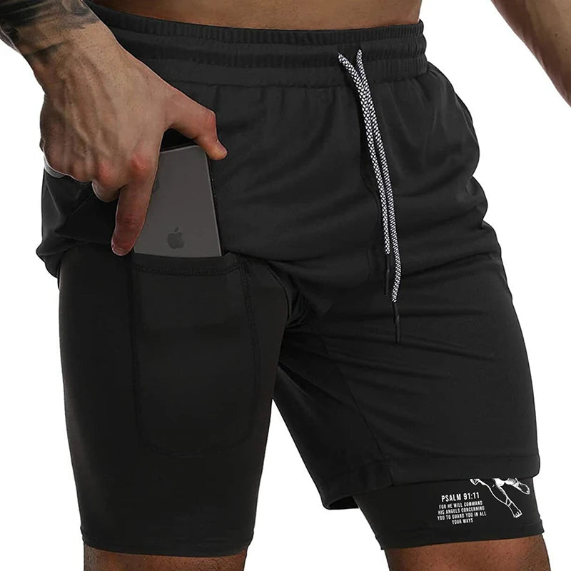 2-in-1 Men's Performance Angel Cross Shorts (Bible Printed)