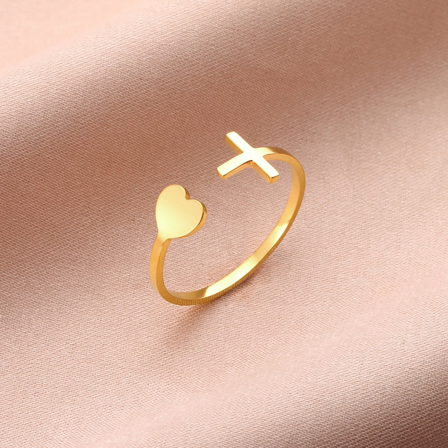 Open Heart-Cross Ring