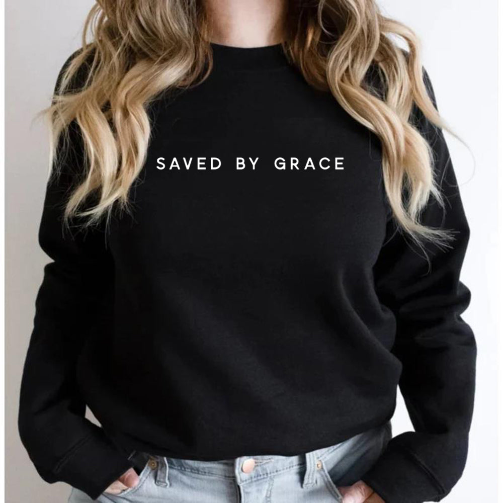 'Saved By Grace' Crewneck Sweatshirt (Christian Apparel)