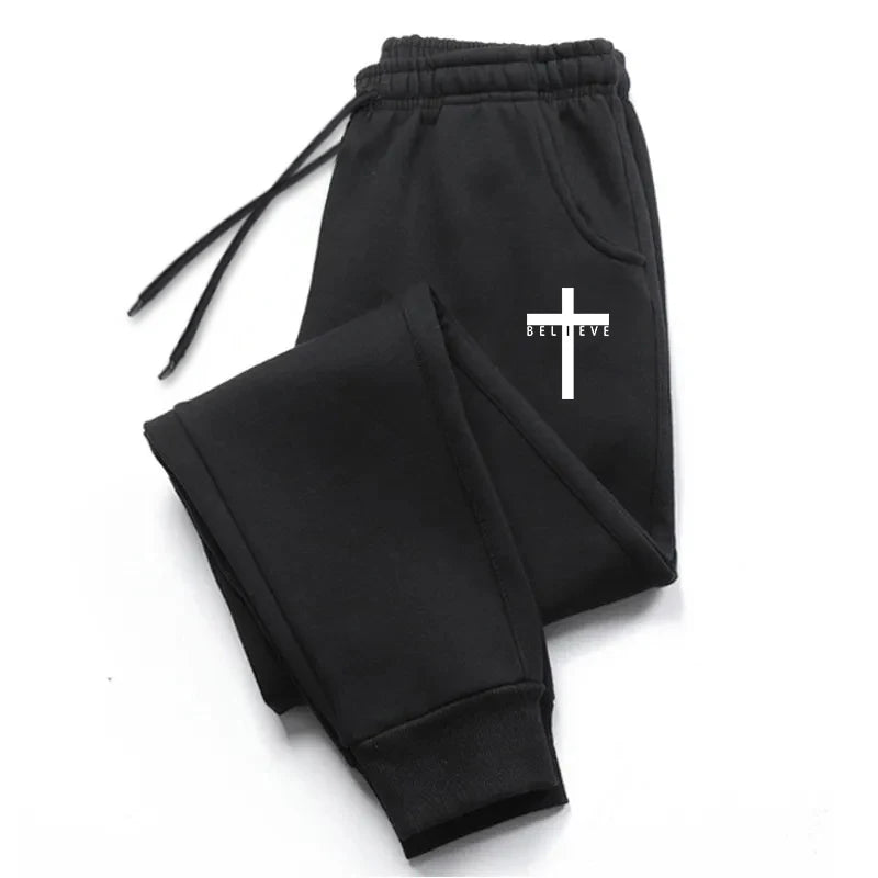 'Believe' Cross-Printed Casual Sweatpants