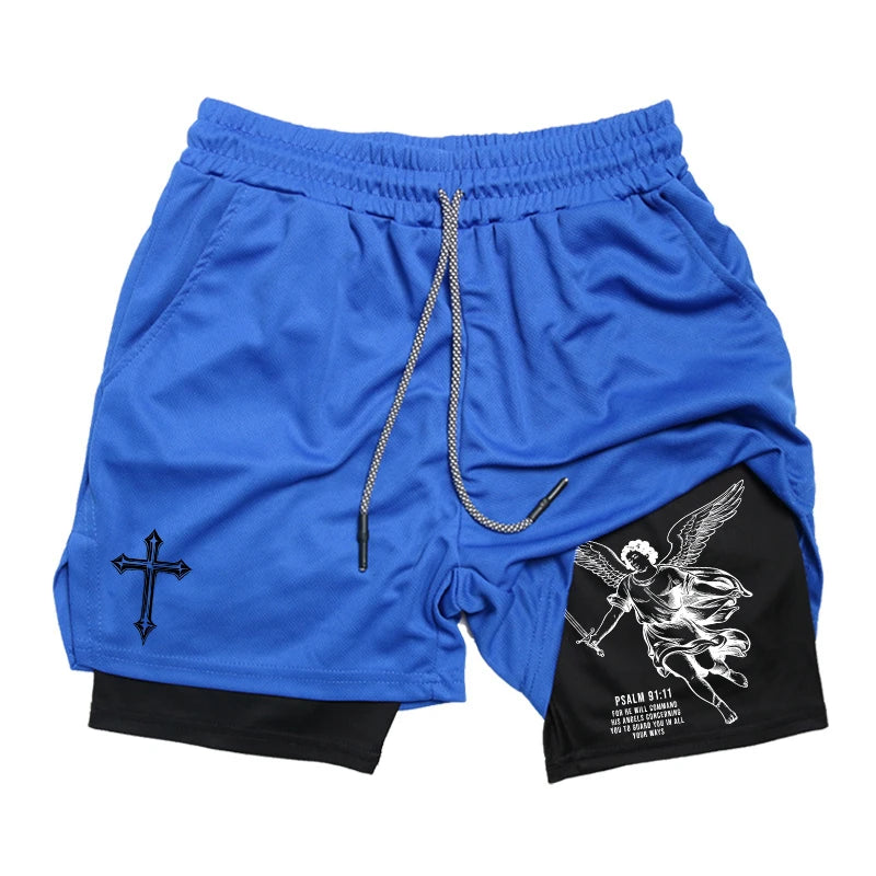 2-in-1 Men's Performance Angel Cross Shorts (Bible Printed)