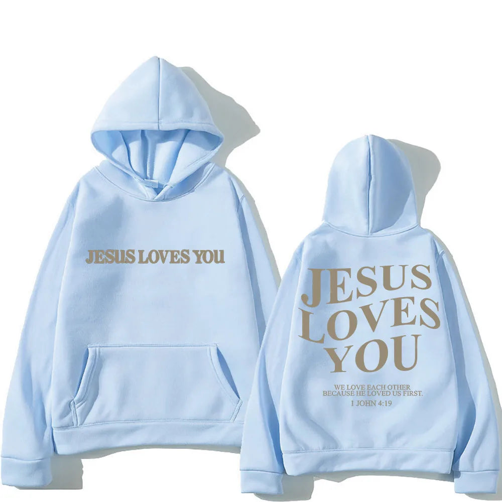 'Jesus Loves You' Print Pullover Hoodie (Christian Apparel)