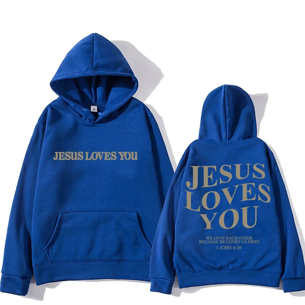 'Jesus Loves You' Print Pullover Hoodie (Christian Apparel)
