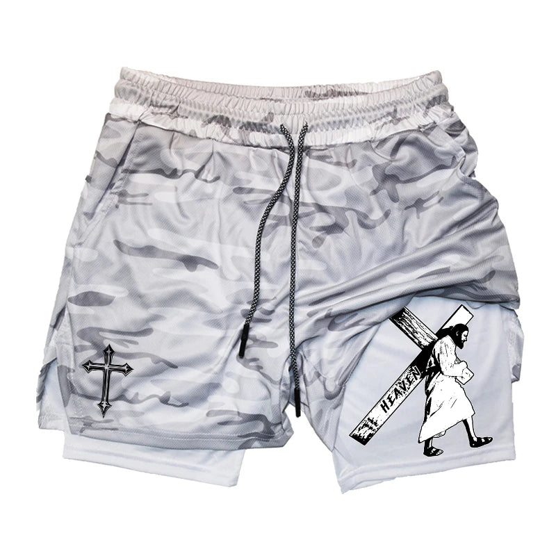 2-in-1 Men's Performance Angel Cross Shorts (Bible Printed)