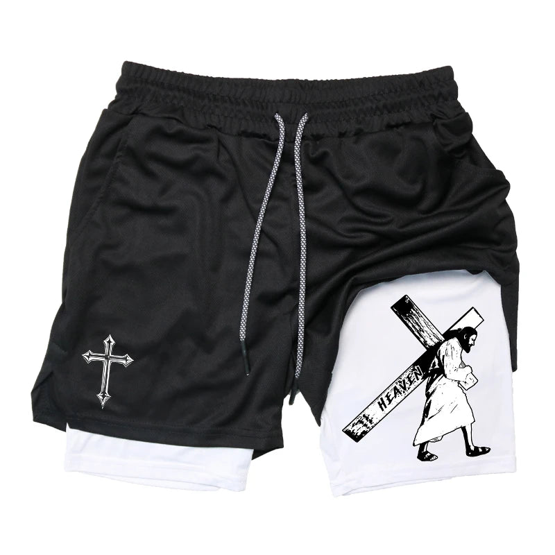 2-in-1 Men's Performance Angel Cross Shorts (Bible Printed)