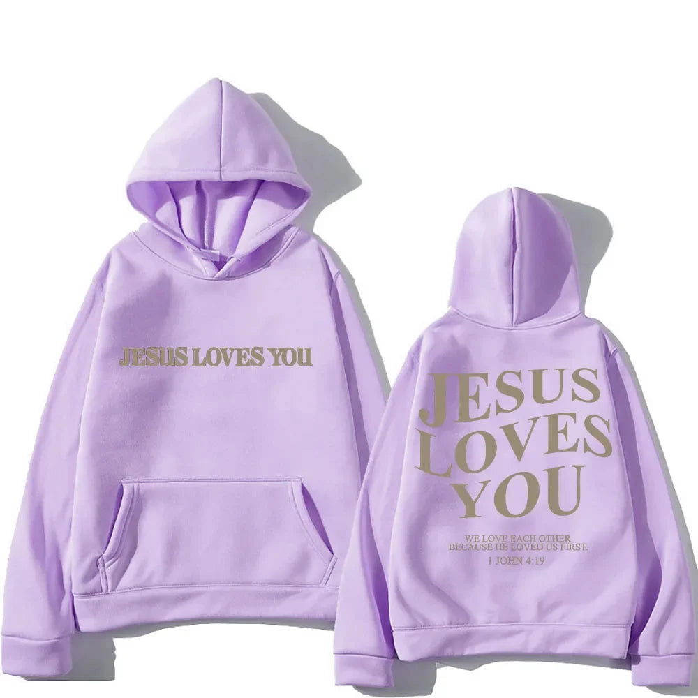 'Jesus Loves You' Print Pullover Hoodie (Christian Apparel)
