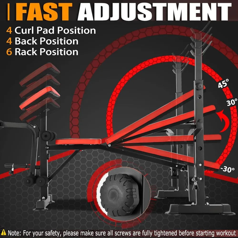 Heavy Duty Weightlifting Bench w/Barbell Rack