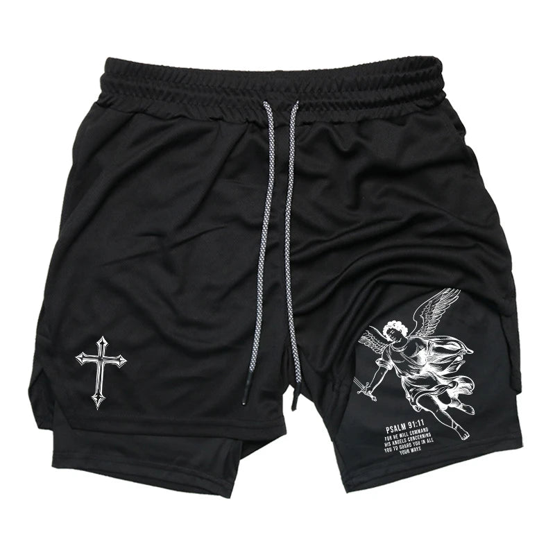 2-in-1 Men's Performance Angel Cross Shorts (Bible Printed)