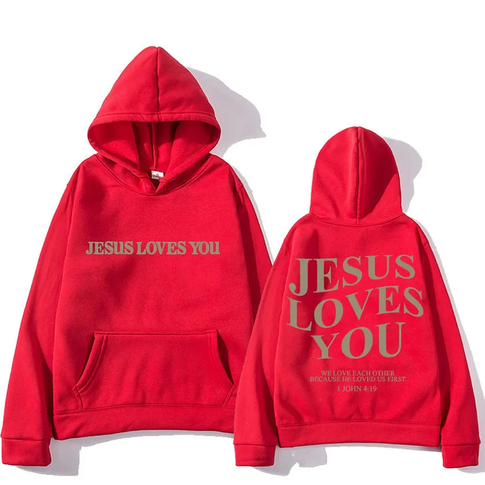 'Jesus Loves You' Print Pullover Hoodie (Christian Apparel)