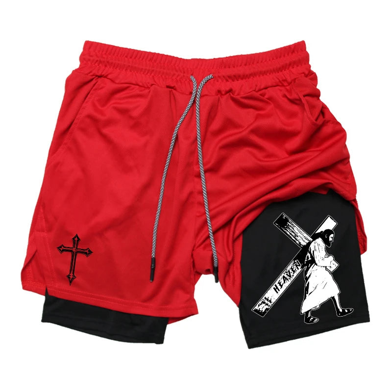 2-in-1 Men's Performance Angel Cross Shorts (Bible Printed)