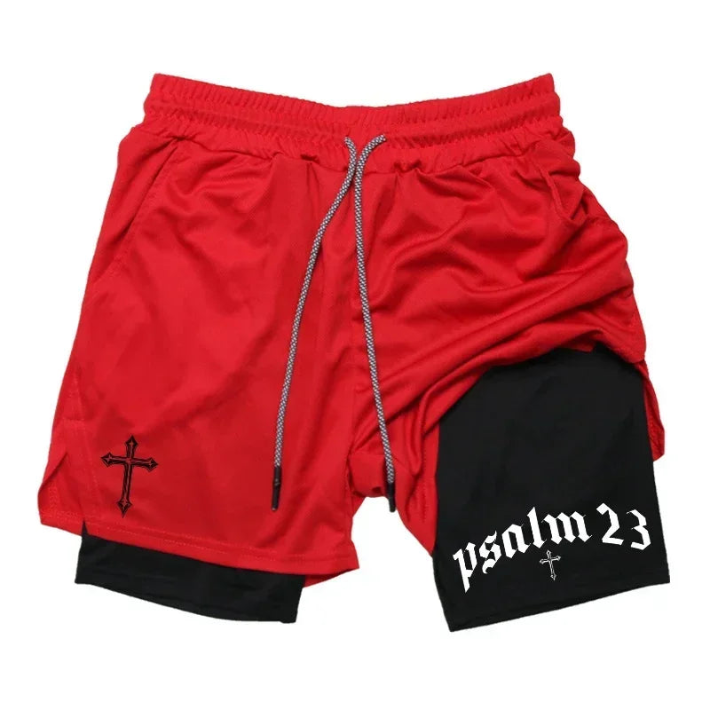 2-in-1 Men's Performance Shorts (Bible Printed - 'Psalm 23')