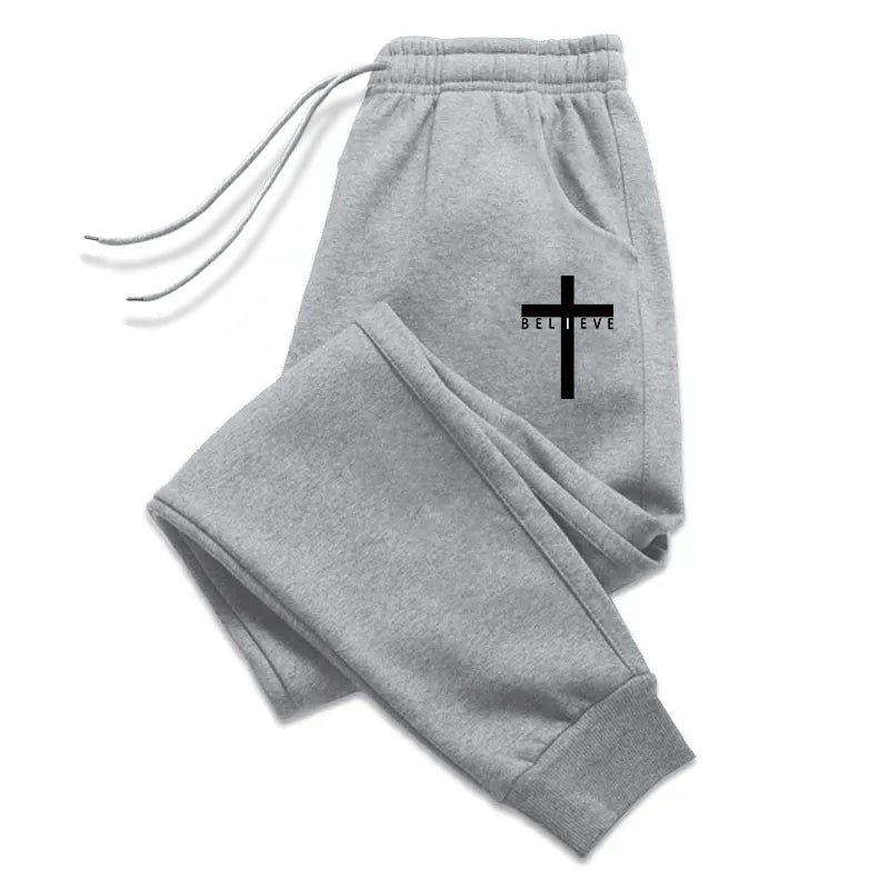 'Believe' Cross-Printed Casual Sweatpants