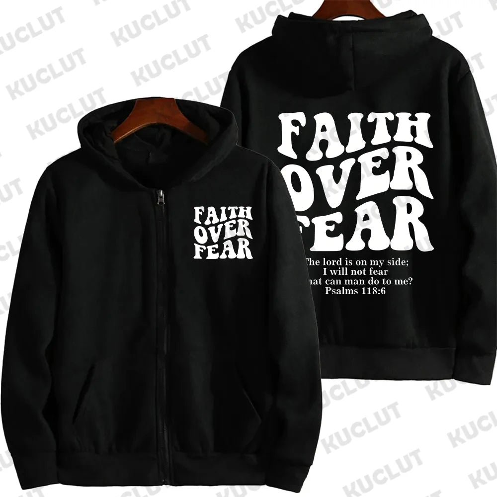 'Faith Over Fear' Zip-Up Hoodie (Christian Apparel)
