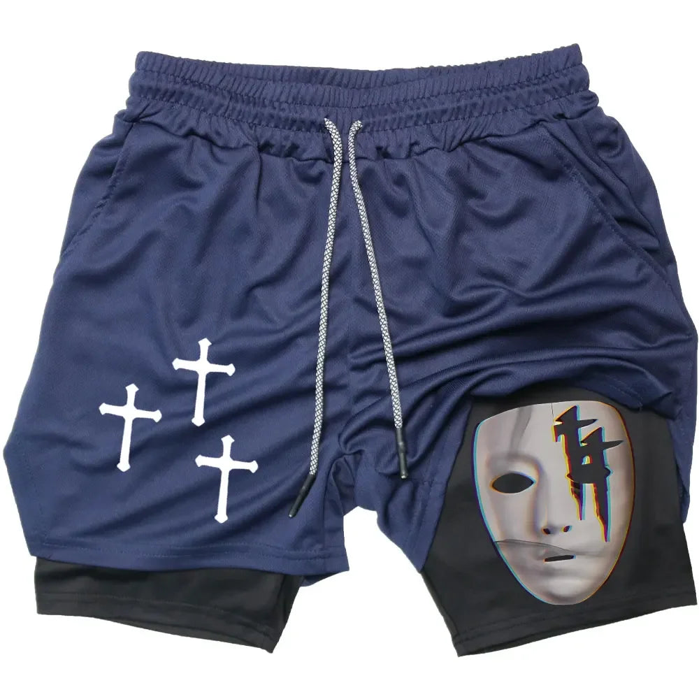 Assorted Y2K Cross Print 2-in-1 Compression Shorts