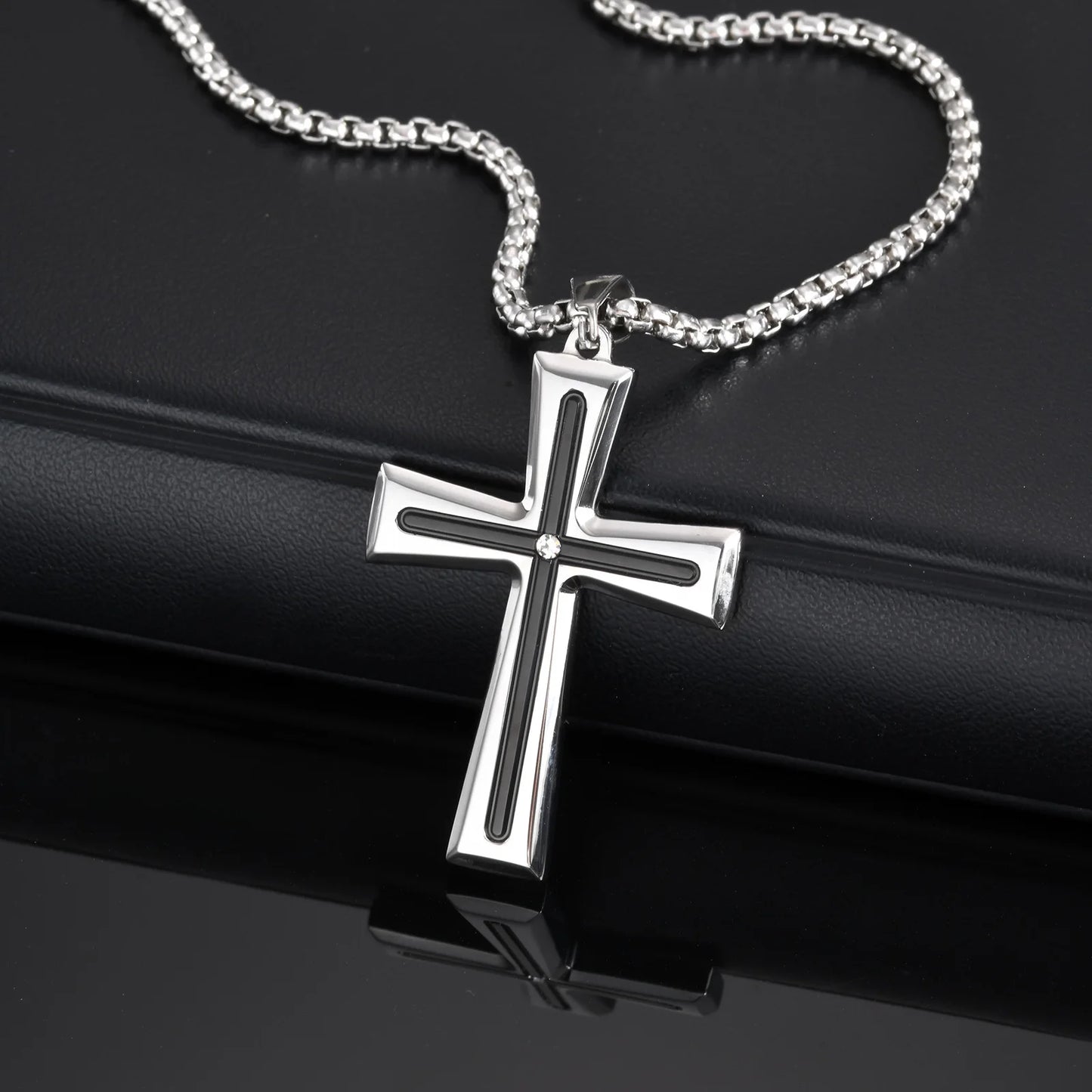Stainless Steel Punk Cross Pendant Necklace