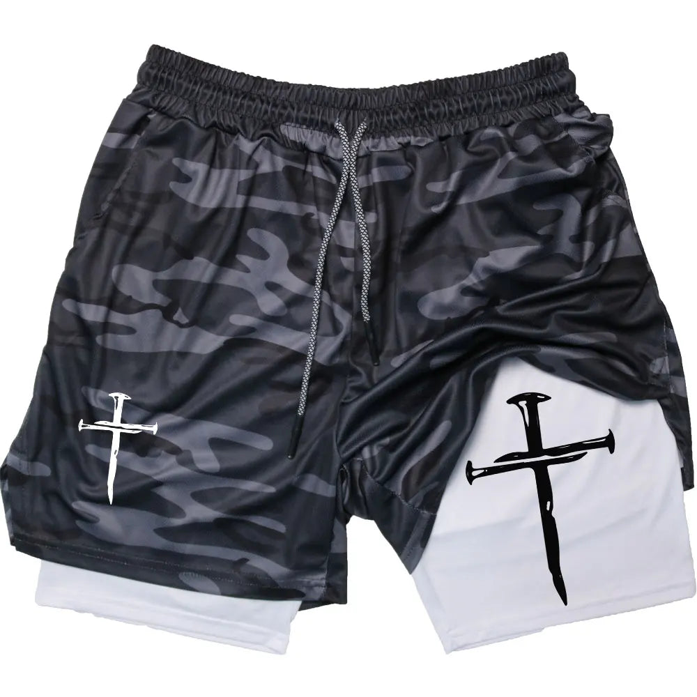 Assorted Y2K Cross Print 2-in-1 Compression Shorts
