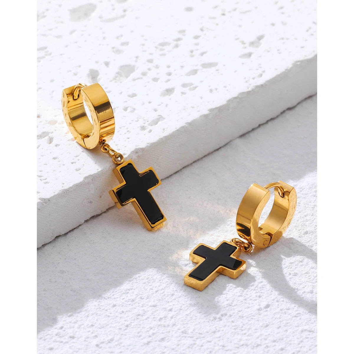 Classic Black Acrylic Drop Cross Earrings