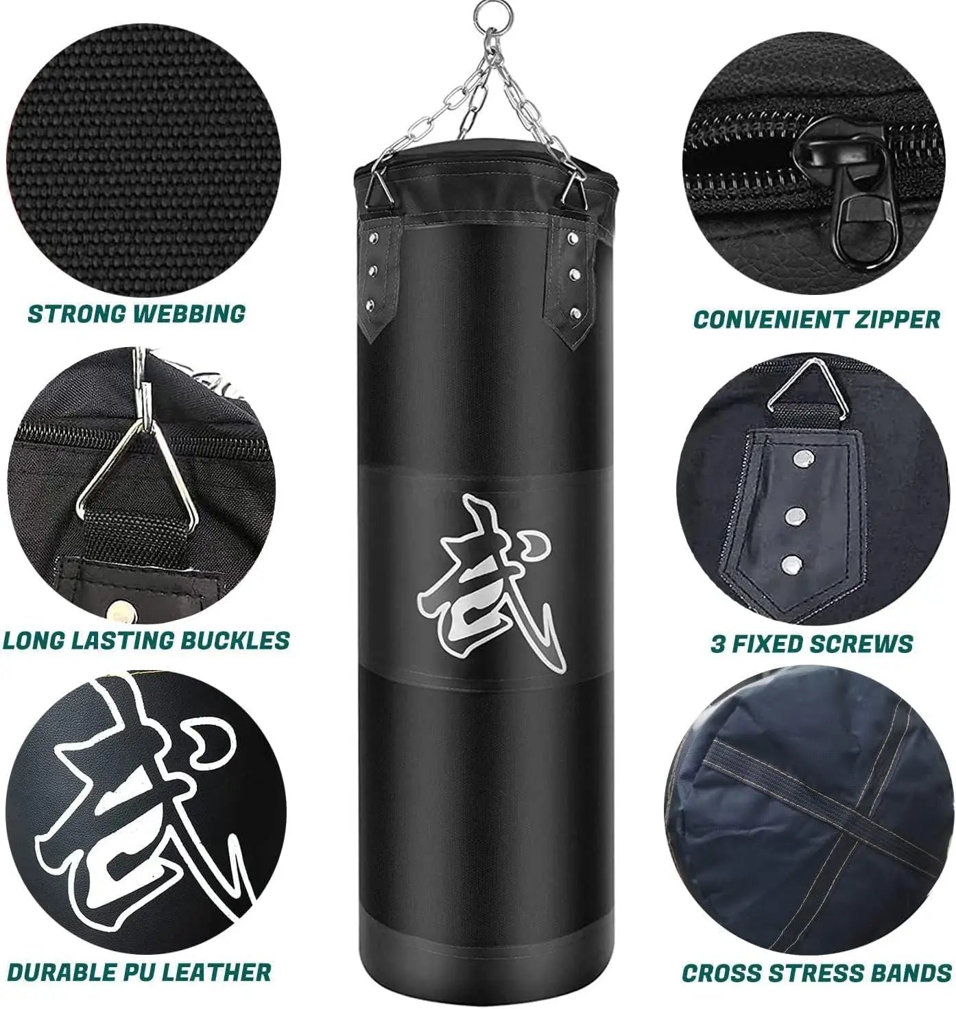 Heavy Boxing Bag w/Metal Chain Hook Carabiner (Unfilled)