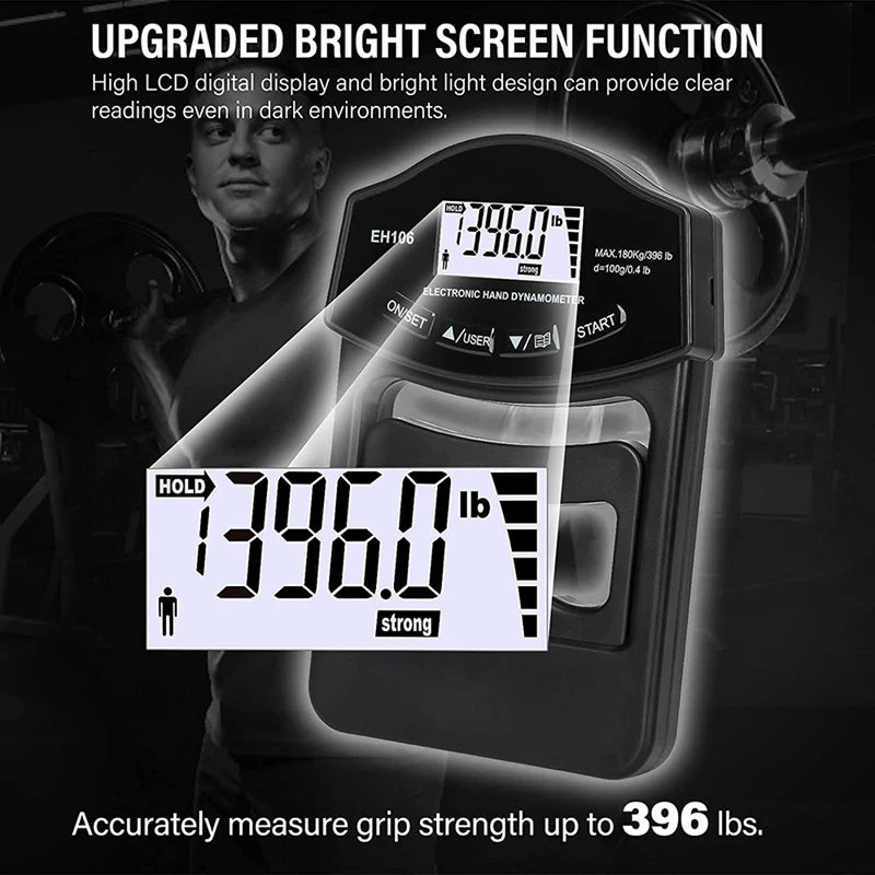 Electronic Grip Strength Trainer - Digital Tracker + Adjustable Resistance (396Lbs/180Kg)