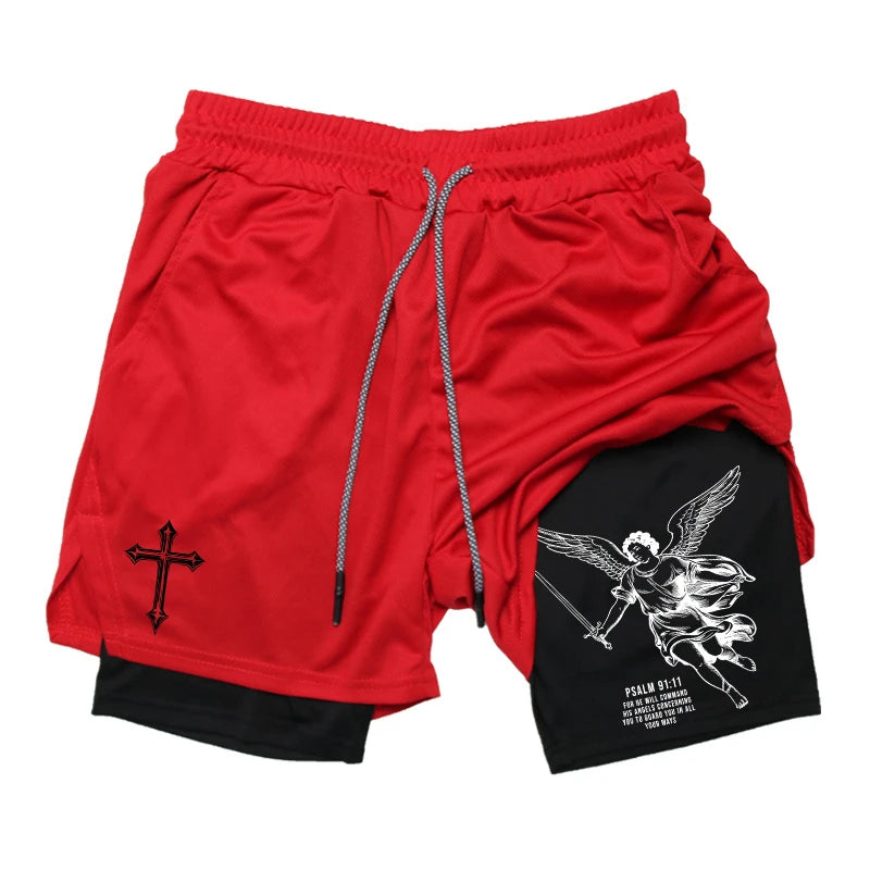 2-in-1 Men's Performance Angel Cross Shorts (Bible Printed)