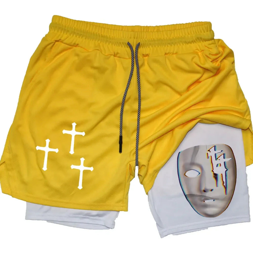 Assorted Y2K Cross Print 2-in-1 Compression Shorts