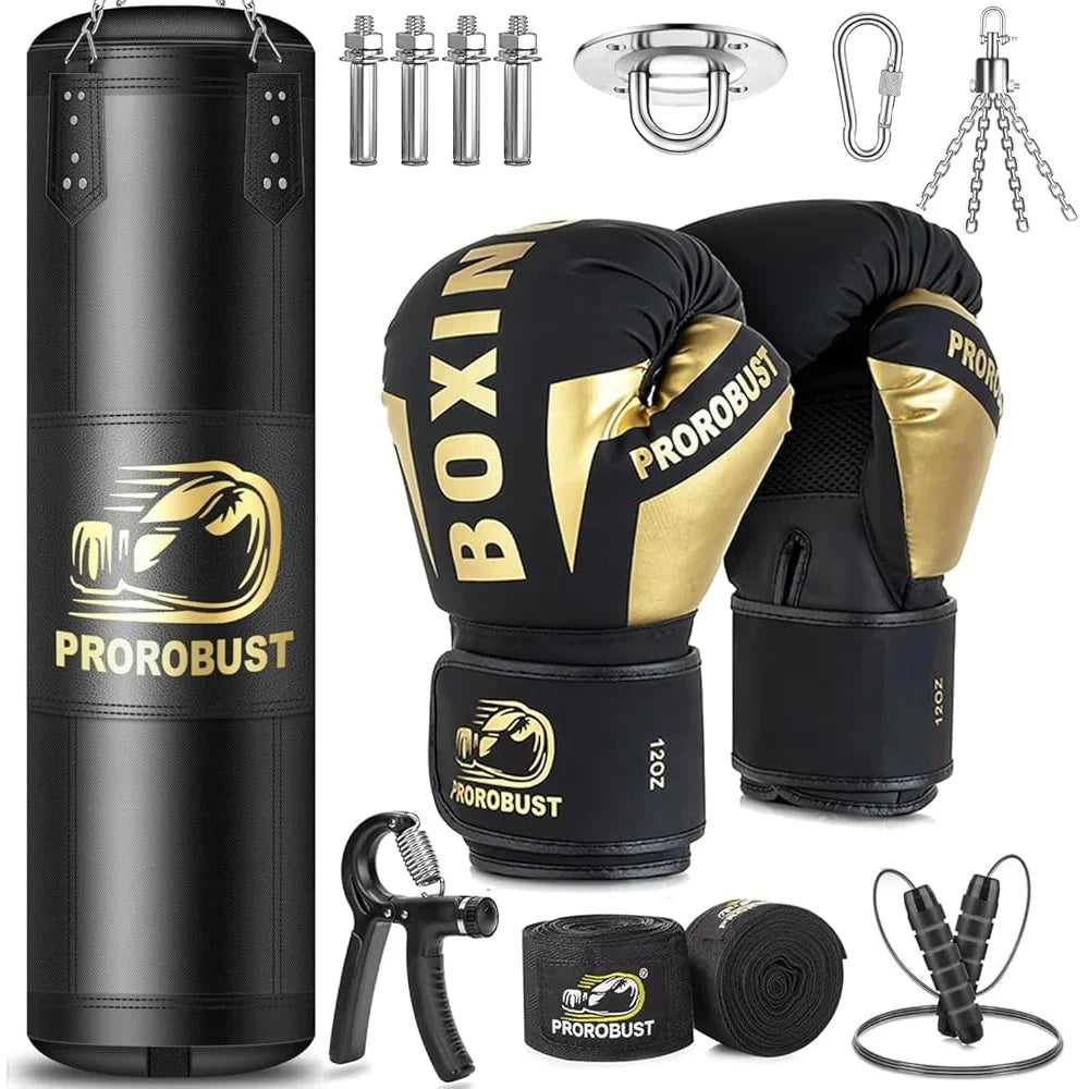 5-in-1 Heavy Boxing Bag Set w/12oz Gloves & More