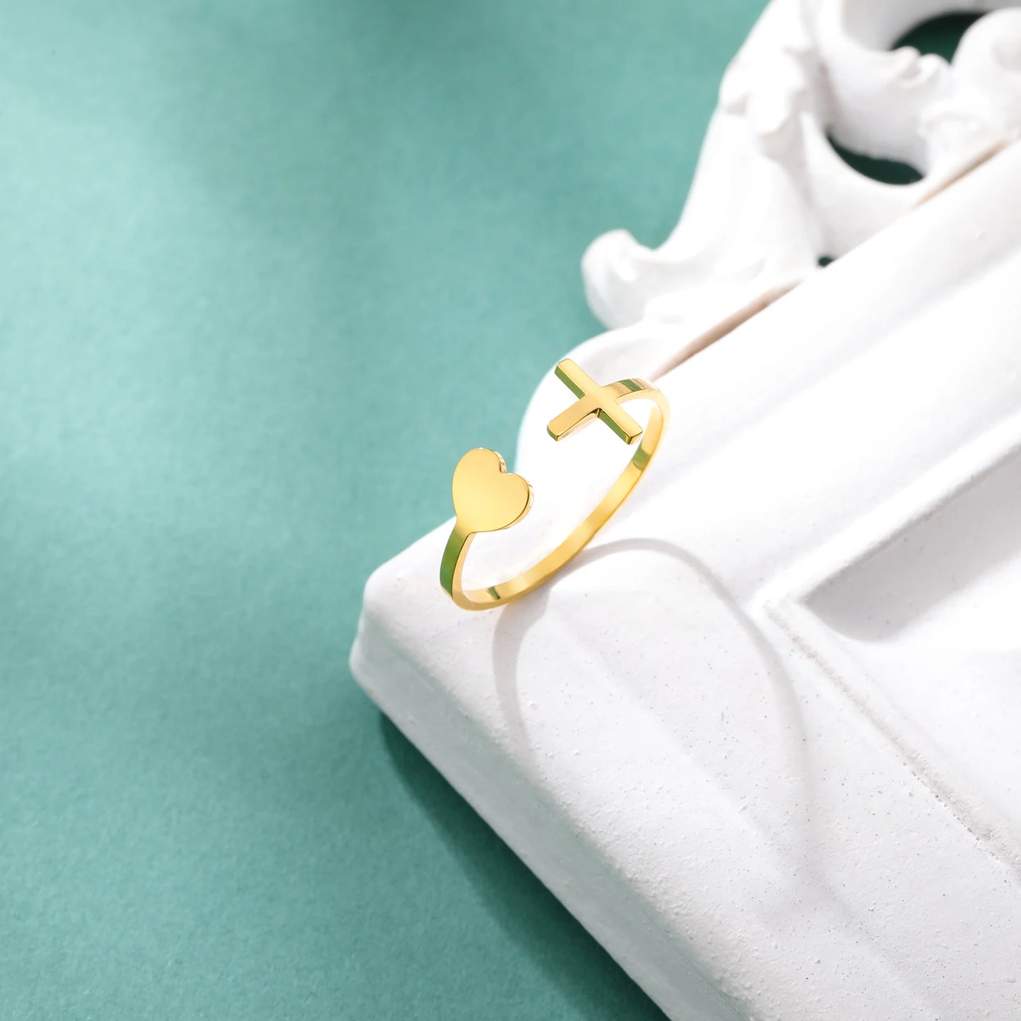Open Heart-Cross Ring