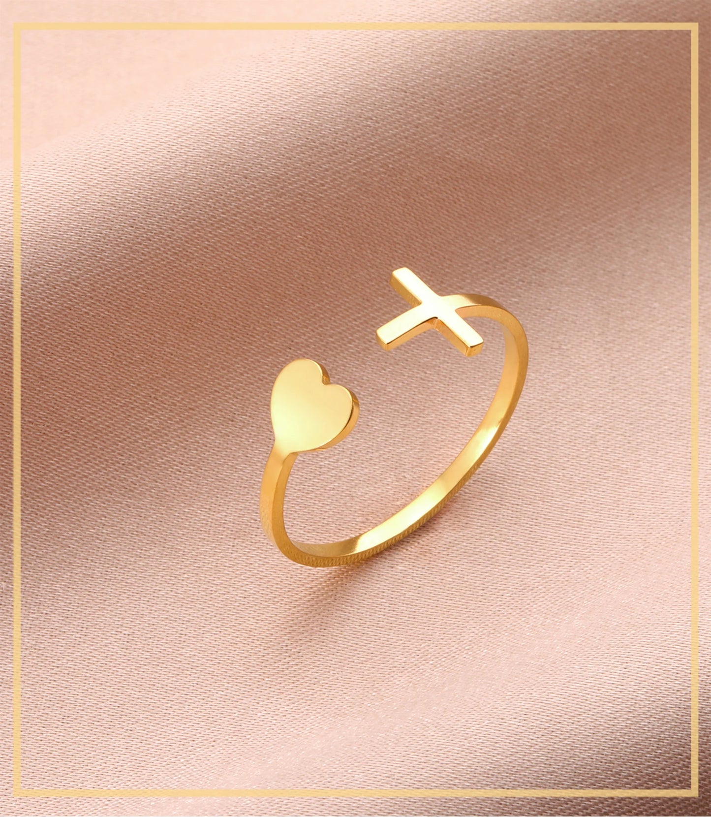 Open Heart-Cross Ring