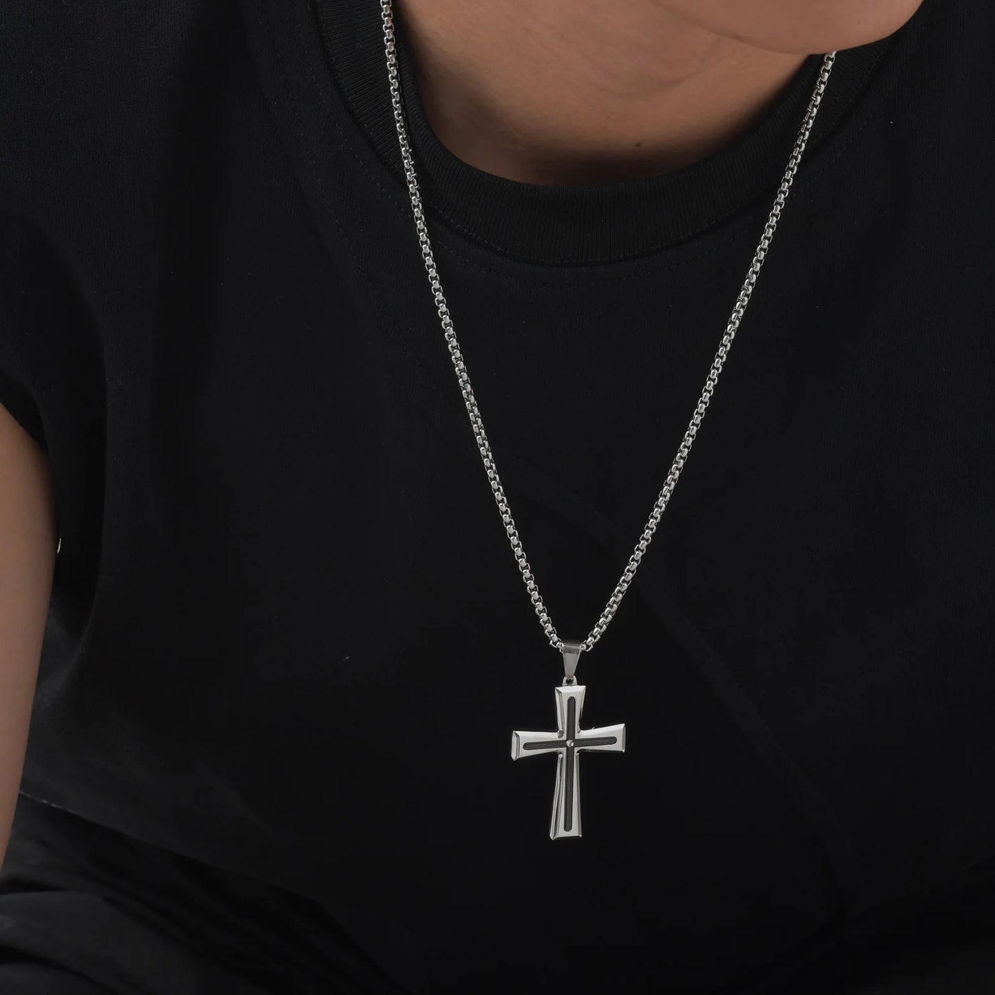 Stainless Steel Punk Cross Pendant Necklace