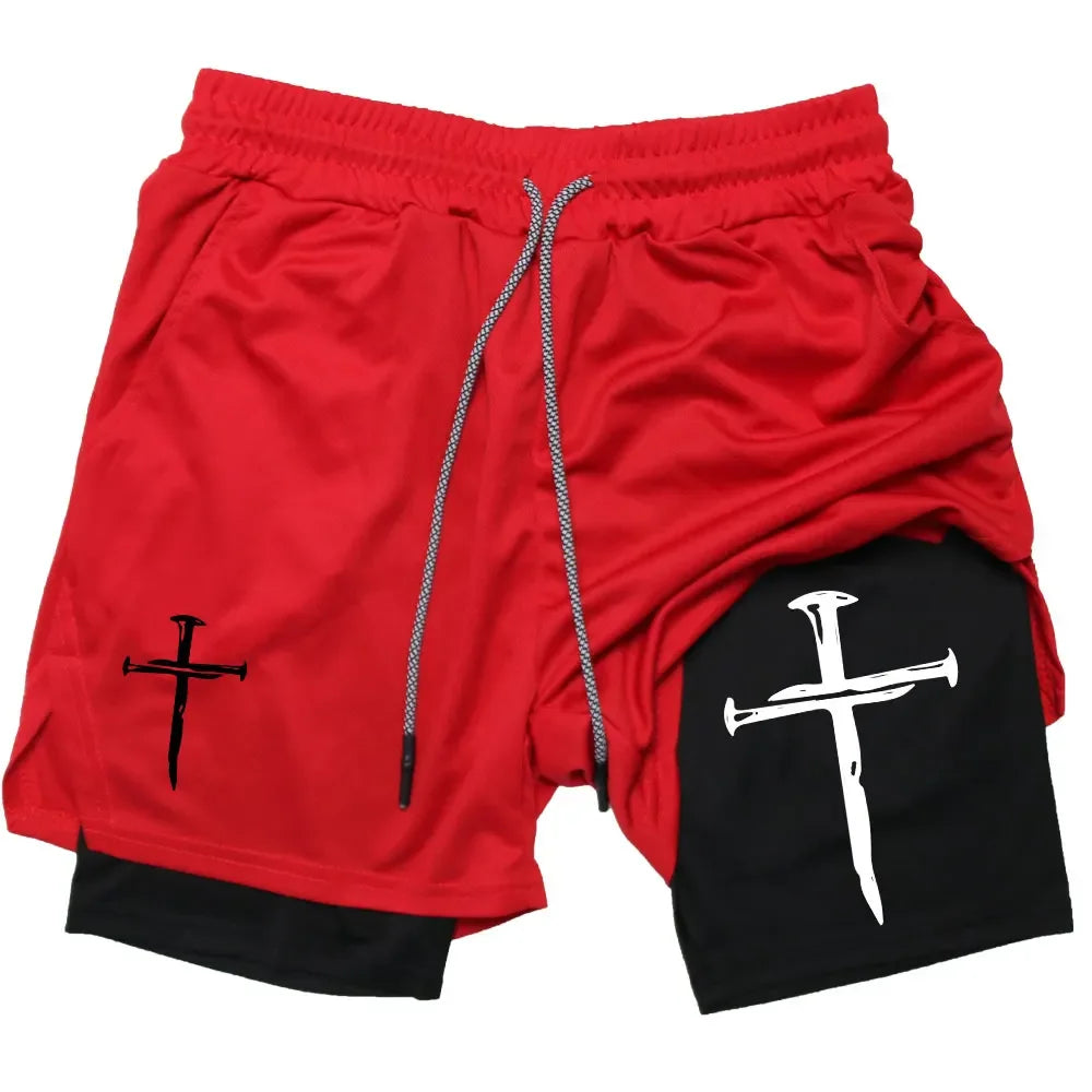 Assorted Y2K Cross Print 2-in-1 Compression Shorts