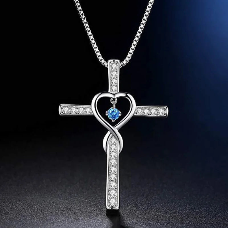 Infinity Birthstone Crystal Cross Necklace