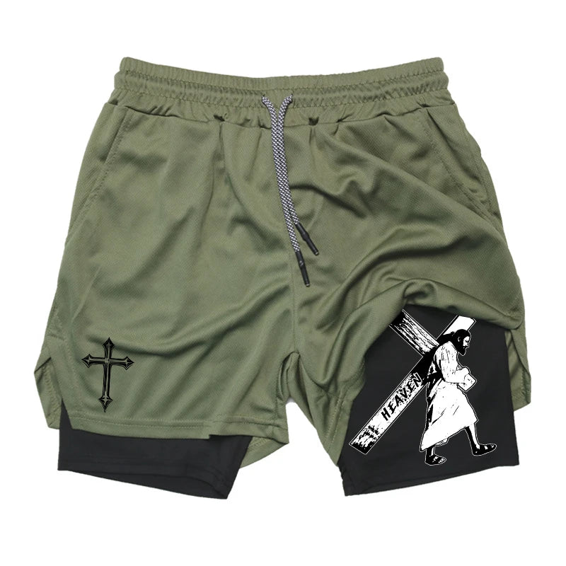2-in-1 Men's Performance Angel Cross Shorts (Bible Printed)