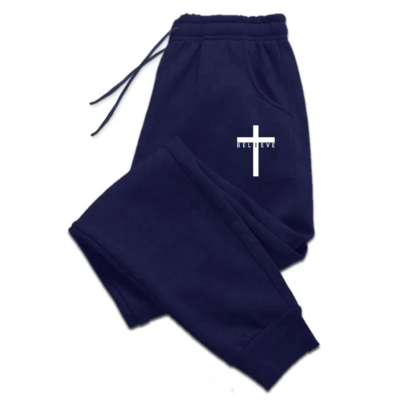 'Believe' Cross-Printed Casual Sweatpants