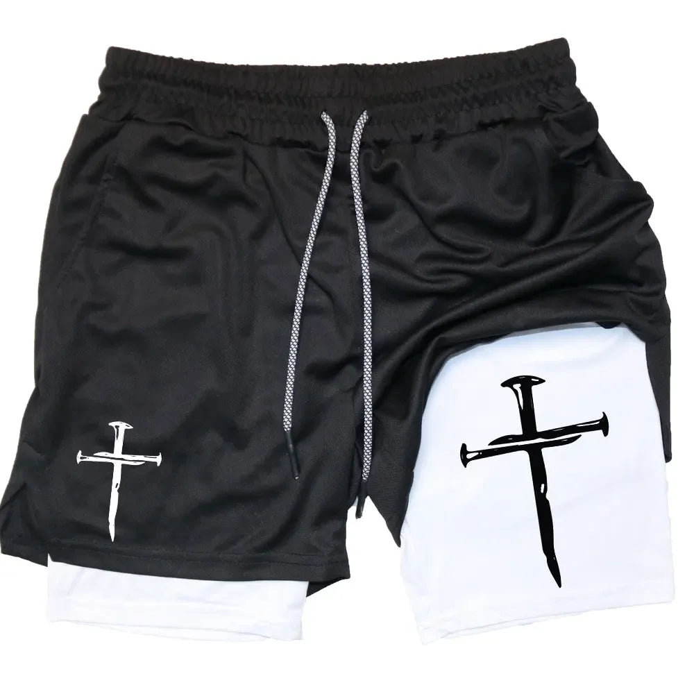 Assorted Y2K Cross Print 2-in-1 Compression Shorts