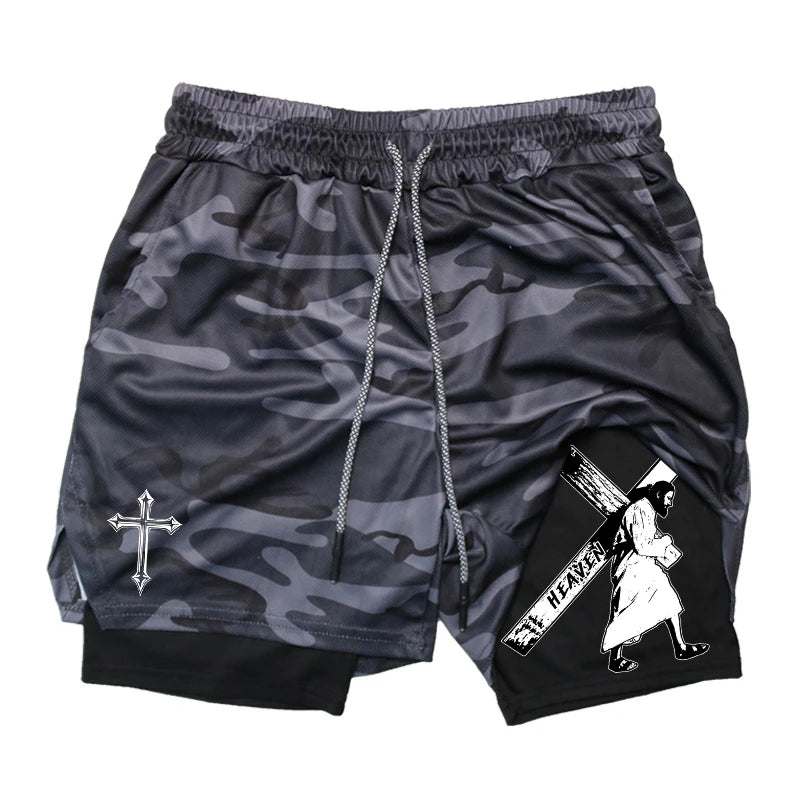 2-in-1 Men's Performance Angel Cross Shorts (Bible Printed)