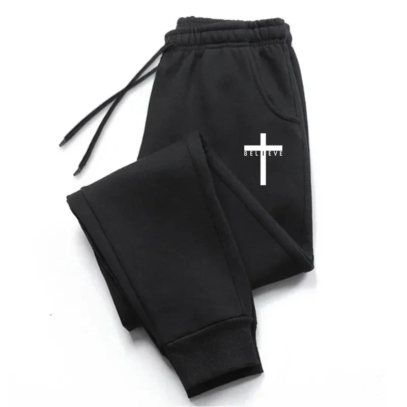 'Believe' Cross-Printed Casual Sweatpants