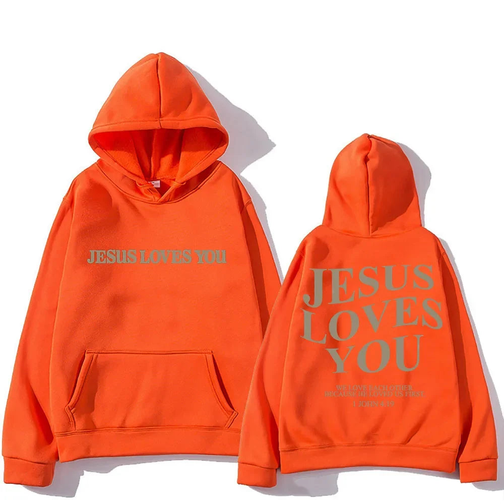 'Jesus Loves You' Print Pullover Hoodie (Christian Apparel)