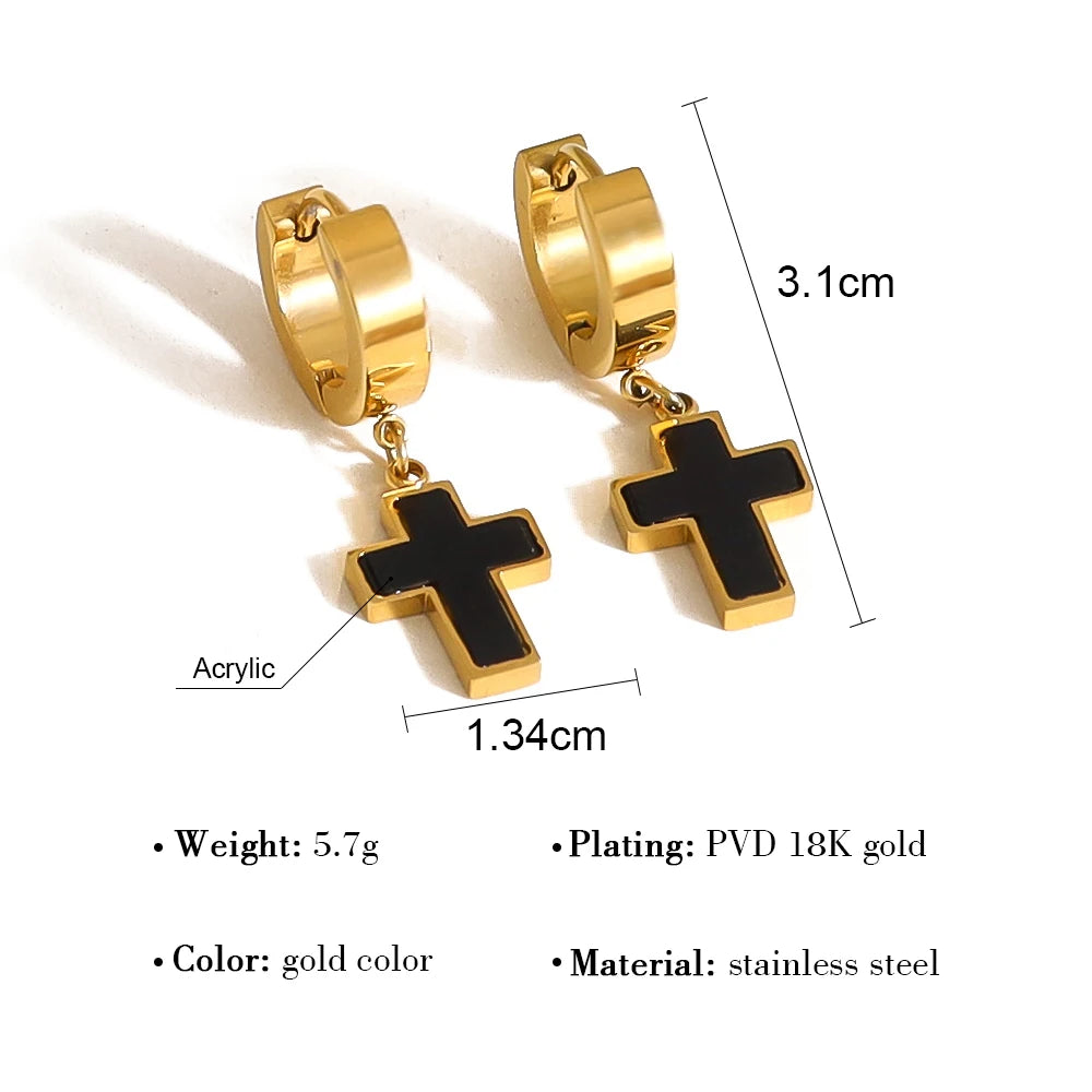 Classic Black Acrylic Drop Cross Earrings