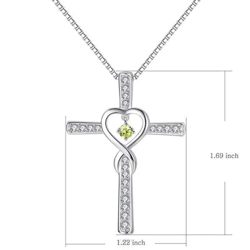 Infinity Birthstone Crystal Cross Necklace
