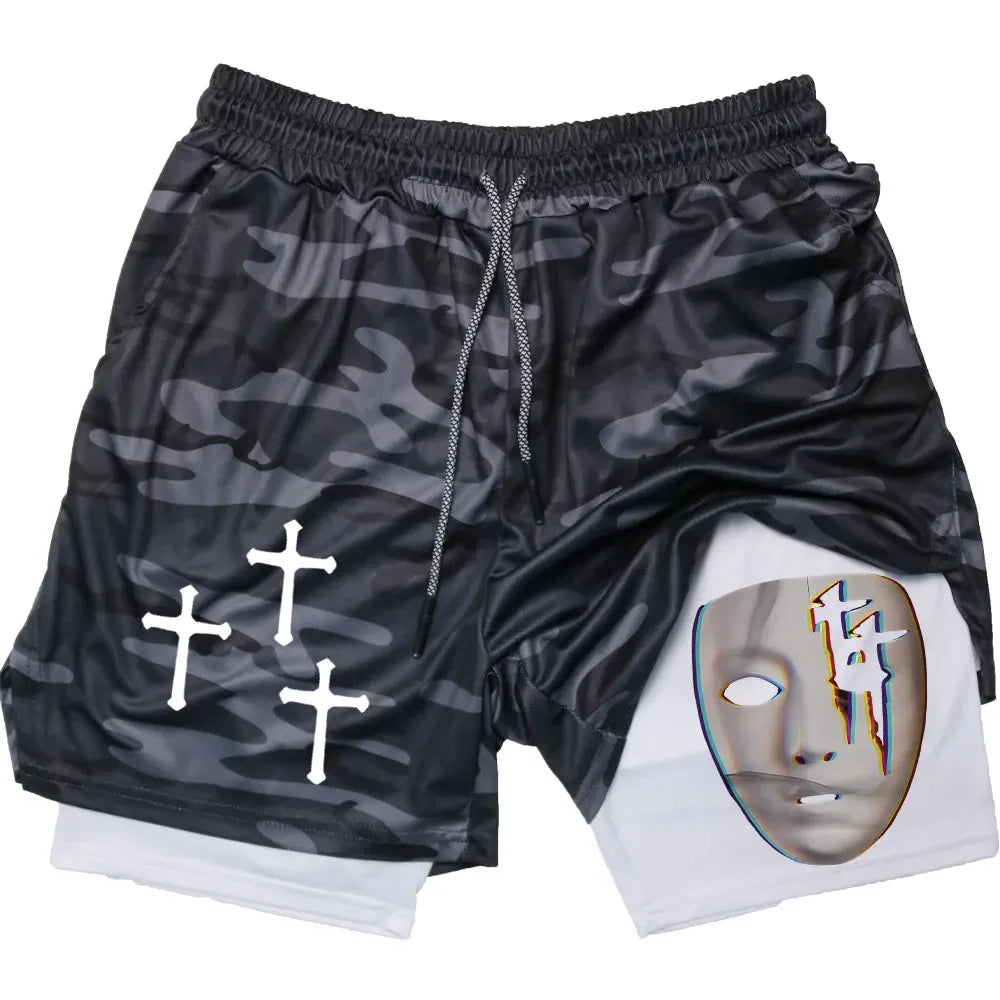 Assorted Y2K Cross Print 2-in-1 Compression Shorts