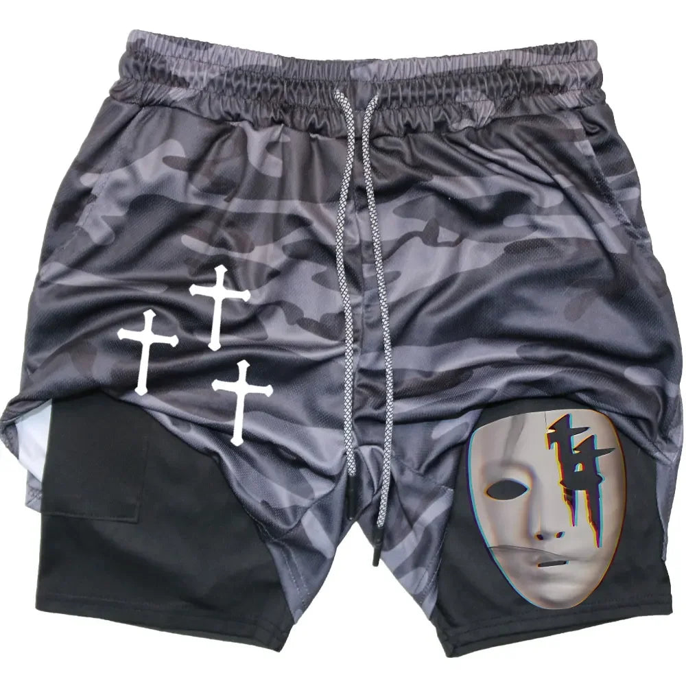 Assorted Y2K Cross Print 2-in-1 Compression Shorts
