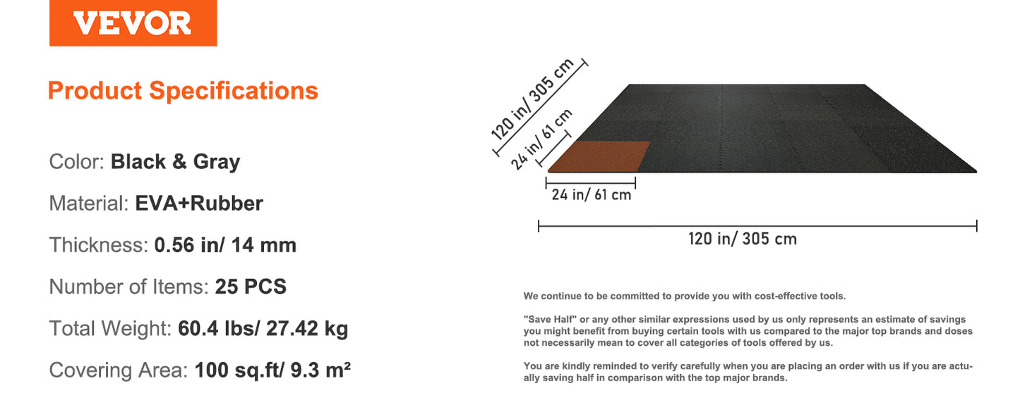 Rubber Top Interlocking Exercise Mats (Waterproof)