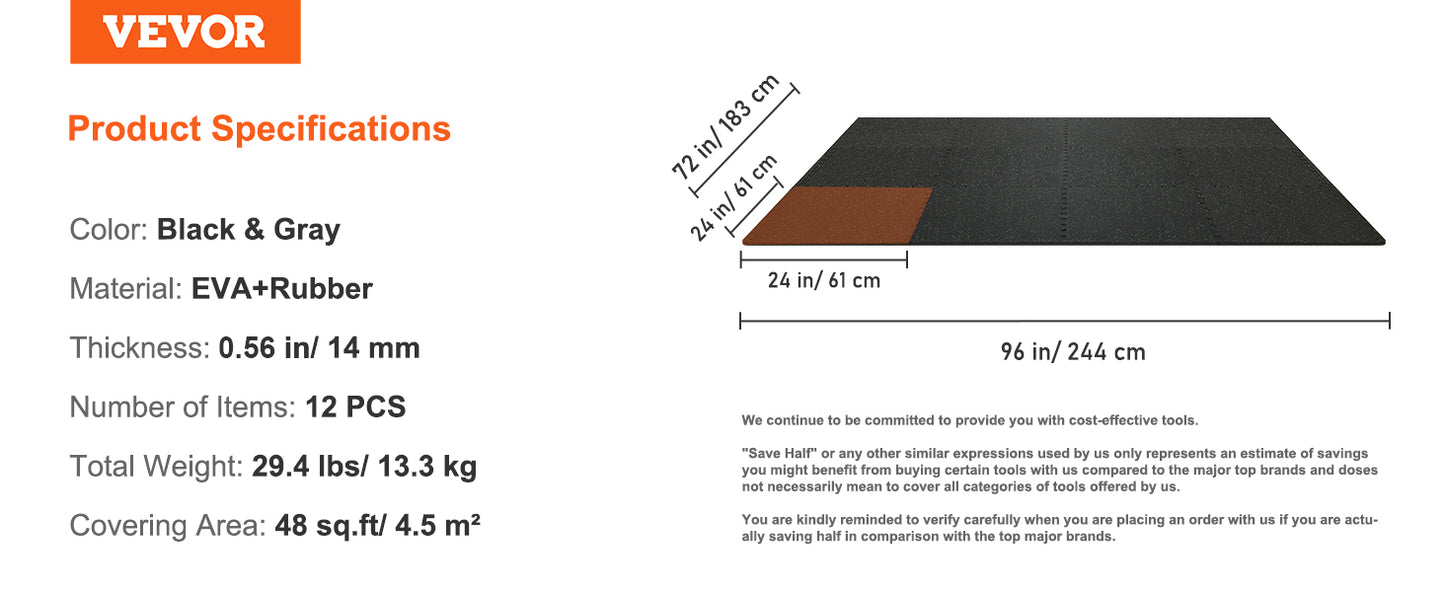 Rubber Top Interlocking Exercise Mats (Waterproof)