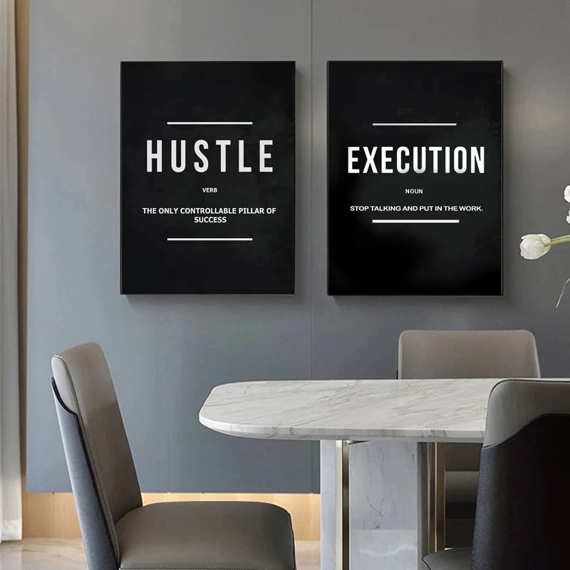 "Grind Hustle Execution" Motivational Quotes Wall Posters