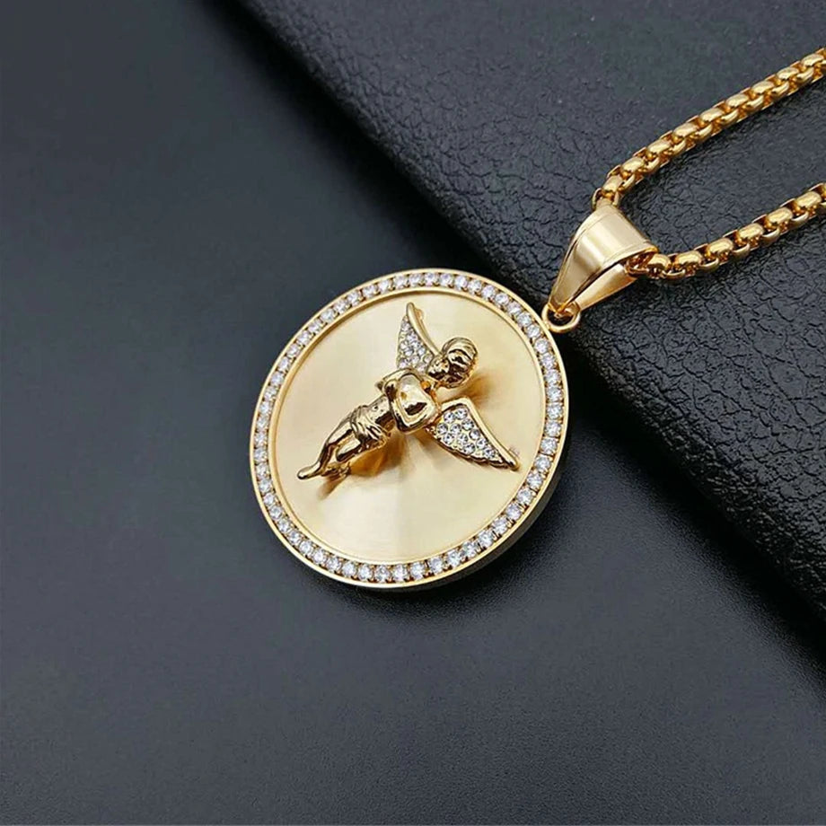 Hip-Hop Iced Out Angel Wings Pendant Necklace